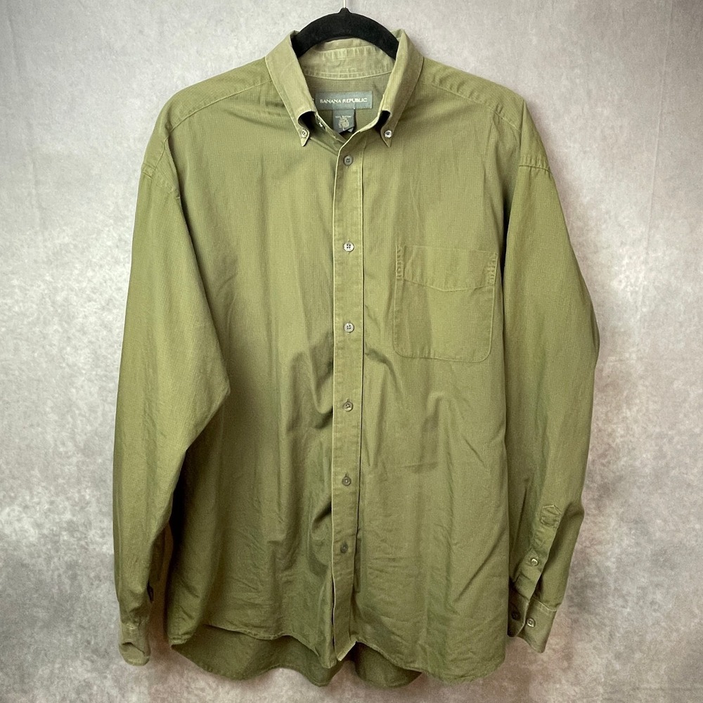 Banana Republic Shirt Mens Large 100% Cotton Olive Green Long Sleeve Button Down